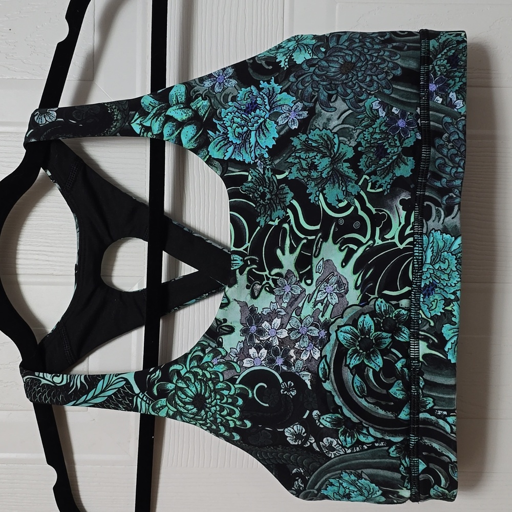 Lululemon Athletica Floral Sports Bra - Black and Teal - Size 10